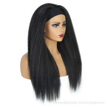 Headband Wig Synthetic Hair Kinky Straight  Hair Cosplay Wigs For Black Women Glueless Full Machine Made Wig With Headband Budle